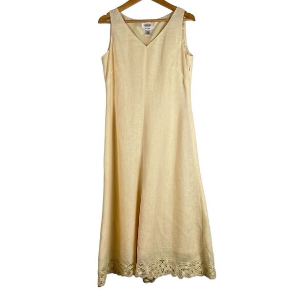 Vintage‎ Talbots Irish Linen Dress Size 8 Butter Yellow Sleeveless Lace - Picture 1 of 9